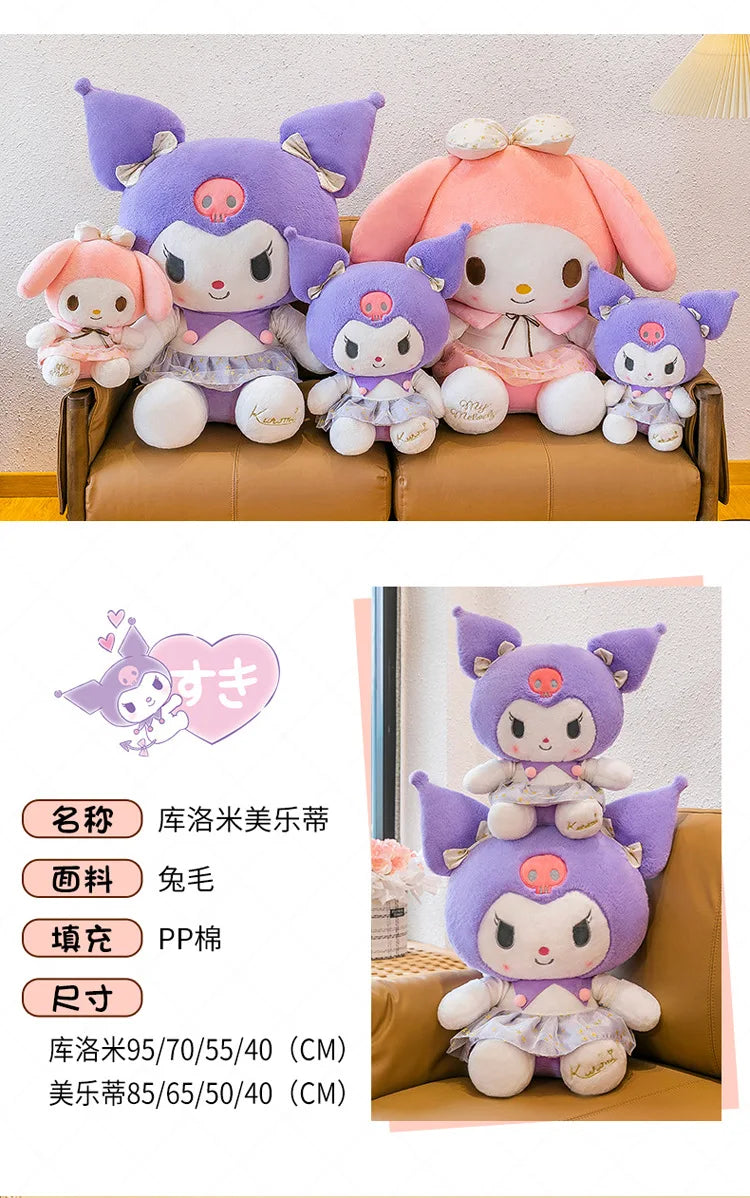 New White Gold Series Kuromi Plush Toy My Melody Sleeping Pillow Cute Stuffed Animal for Kids Birthday Christmas Gift for Girls