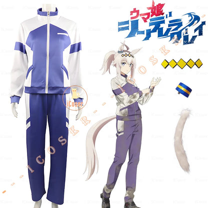 Anime Uma Musume Cinderella Gray Oguri Cap Cosplay Costume Wig Sportswear Headwear Tail Halloween Party for Women Girls Carnival