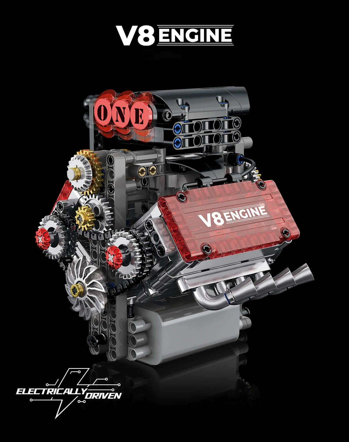 Brick V8 Engine Motorized Simulation Model Electrically Drive Building Blocks Technical Car Parts Creative Toys Gifts Boys Adult