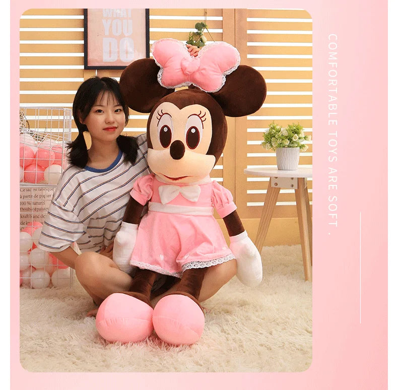 Disney 110cm Kawaii Mickey & Minnie Plush Pillow Set - Wedding Dress Stuffed Animals Soft Hugging Toy for Girls Gift Room Decor