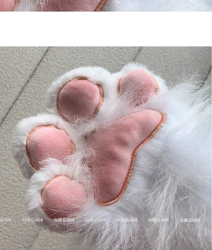 Anime Cute Cat Claw Glove Plush Toy Turn Into Cat Cosplay Props Funny Gloves White Black Grey Plushies Costume Accessories Glove