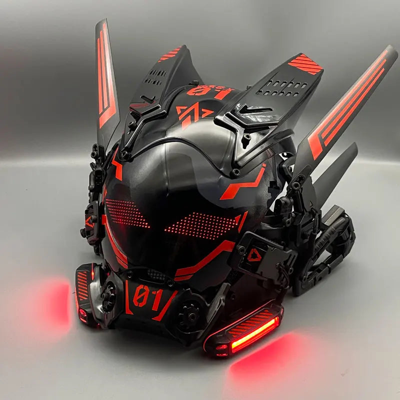 Cyber Punk Cos Mask Cosplay Mech Soldier With LED Light Rolling Subtitles Screen Mask Technology App Control Helmet Party Props