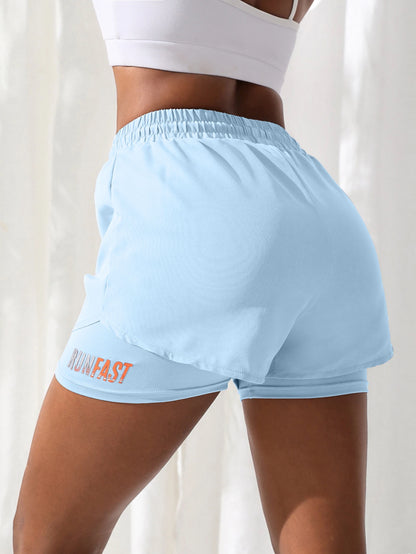Women’s High Rise Elastic Proximity Control Yoga and Running Shorts Fake Two-Piece Pants - light blue / M