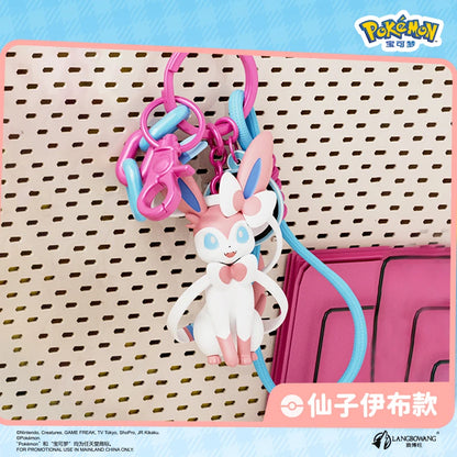 Genuine Pokemon Keychain Pikachu Gengar Sylveon Sprigatito Quaxly Fuecoco Anime Action Figure Toy Keyring Fragrance Pendant Gift