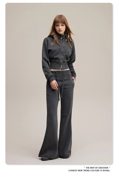 ZODF Vintage 2025 Winter Batik Washed Crop Hoodies Female Girls Remove Hood Heavy Weight Sport 400gsm Hooded Coat HY1085