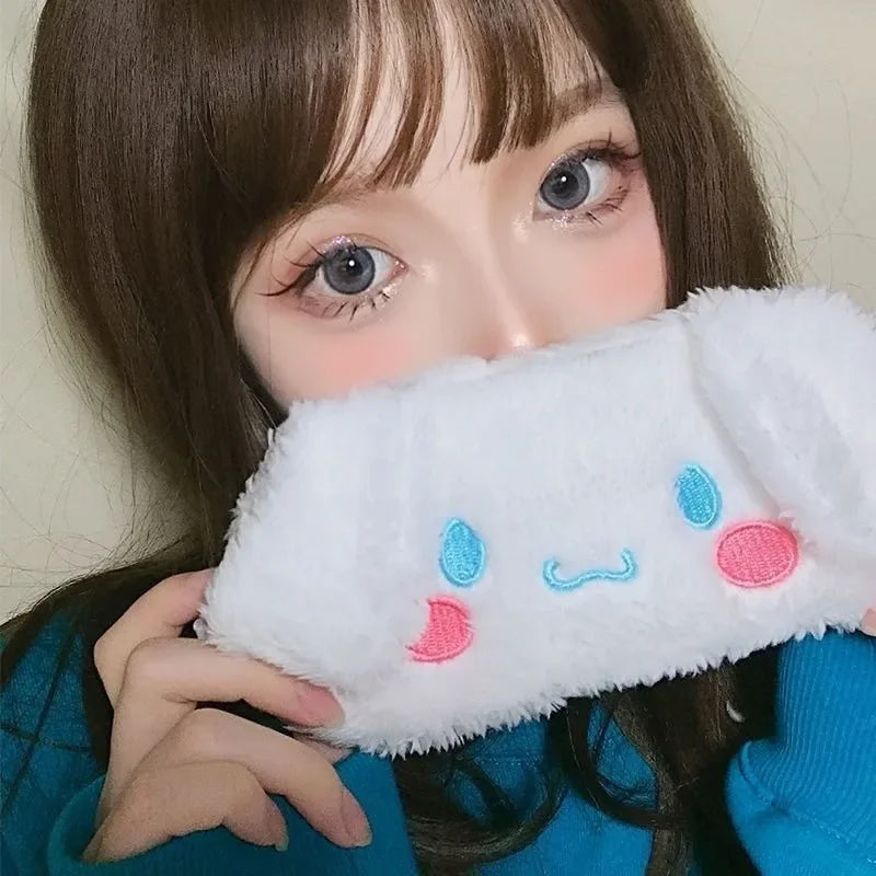 New Kawaii Sanrio Cinnamoroll Plush Eye Mask Anime Cinnamoroll Blackout Eye Mask Lunch Break Sleep Ladies Eye Protection