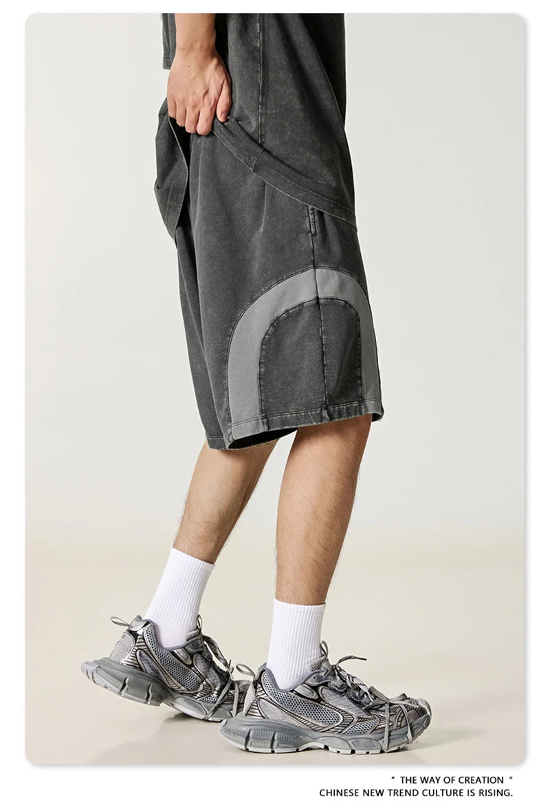ZODF 2025 Summer Patchwork Washed Cotton Shorts For Men Unisex Retro Y2K High Street Distressed 330gsm Shorts Streetwears HY1057