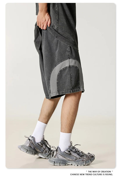 ZODF 2025 Summer Patchwork Washed Cotton Shorts For Men Unisex Retro Y2K High Street Distressed 330gsm Shorts Streetwears HY1057