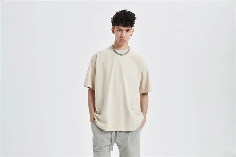 ZODF Fashion Spring Summer Washed Solid T Shirts For Men Loose Unisex 310gsm Cotton Heavy Weight T-Shirt Brand Tops HY0064