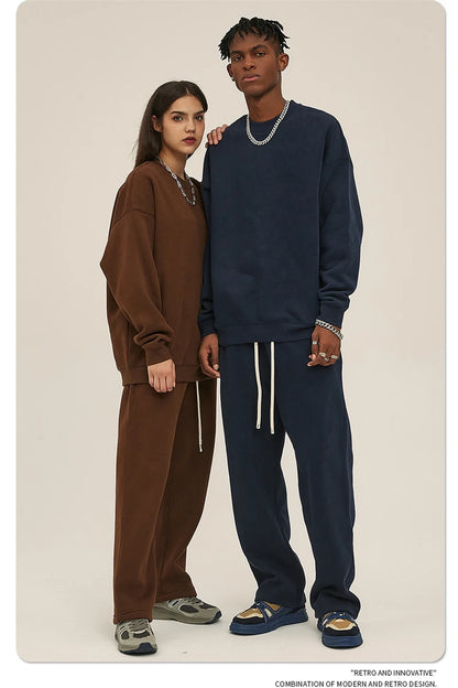 ZODF New 2025 Winter 350gsm Fleece Sweatshirts For Men Unisex Casual Loose Basic Solid O-Neck Thick Warm Pullovers HY0635