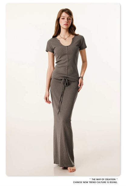 ZODF Women Retro 2025 Summer 275gsm U Collar Washed T-Shirts Hotsweet Girls Sexy Slim Fit T Shirt Brand Tees HY0992