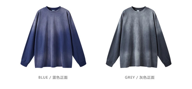 ZODF Retro Monkey Washed 260gsm Cotton T-Shirt For Men Unisex High Street Loose Full Sleeve T Shirt Brand Streetwear HY0406