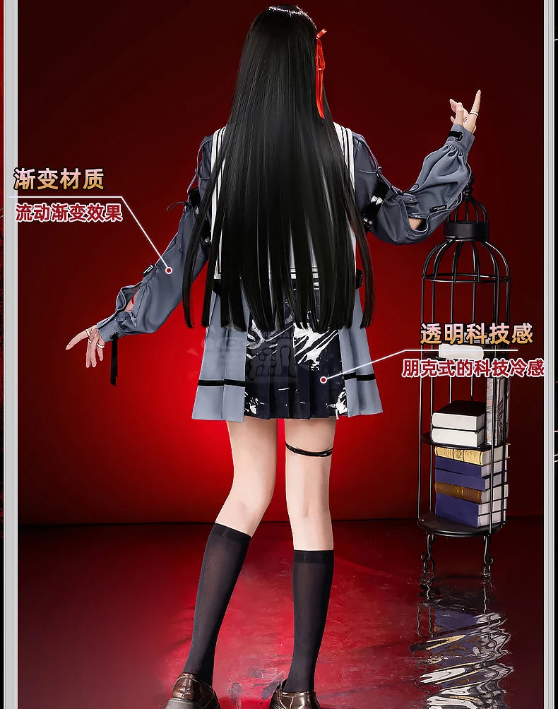 Wuthering Waves Chisa Cosplay Costume Wig Jacket Uniform Headwear Rings Sticker Halloween Party for Women Girls Carnival Props