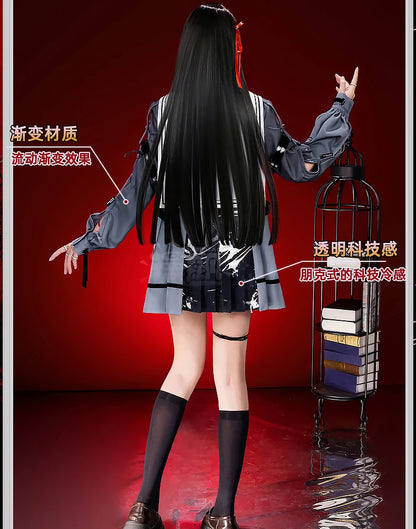 Wuthering Waves Chisa Cosplay Costume Wig Jacket Uniform Headwear Rings Sticker Halloween Party for Women Girls Carnival Props