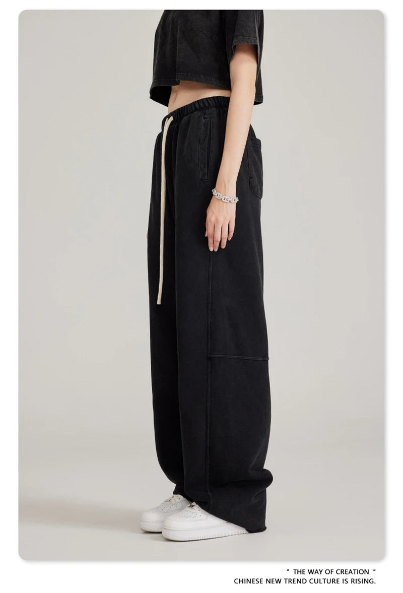 ZODF 2023 Spring Men 380gsm Washed Cotton Pants American Retro Unisex Loose Edge Oversized Straight Trousers Streetwears HY0537