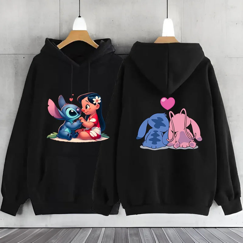 New Women's Jacket Scene Clothing 2000s MINISO Brand Clothing Disney Lilo & Stitch Hood Hoodie Anime Cute Winter Warm Sweatshirt