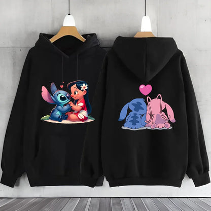 New Women's Jacket Scene Clothing 2000s MINISO Brand Clothing Disney Lilo & Stitch Hood Hoodie Anime Cute Winter Warm Sweatshirt