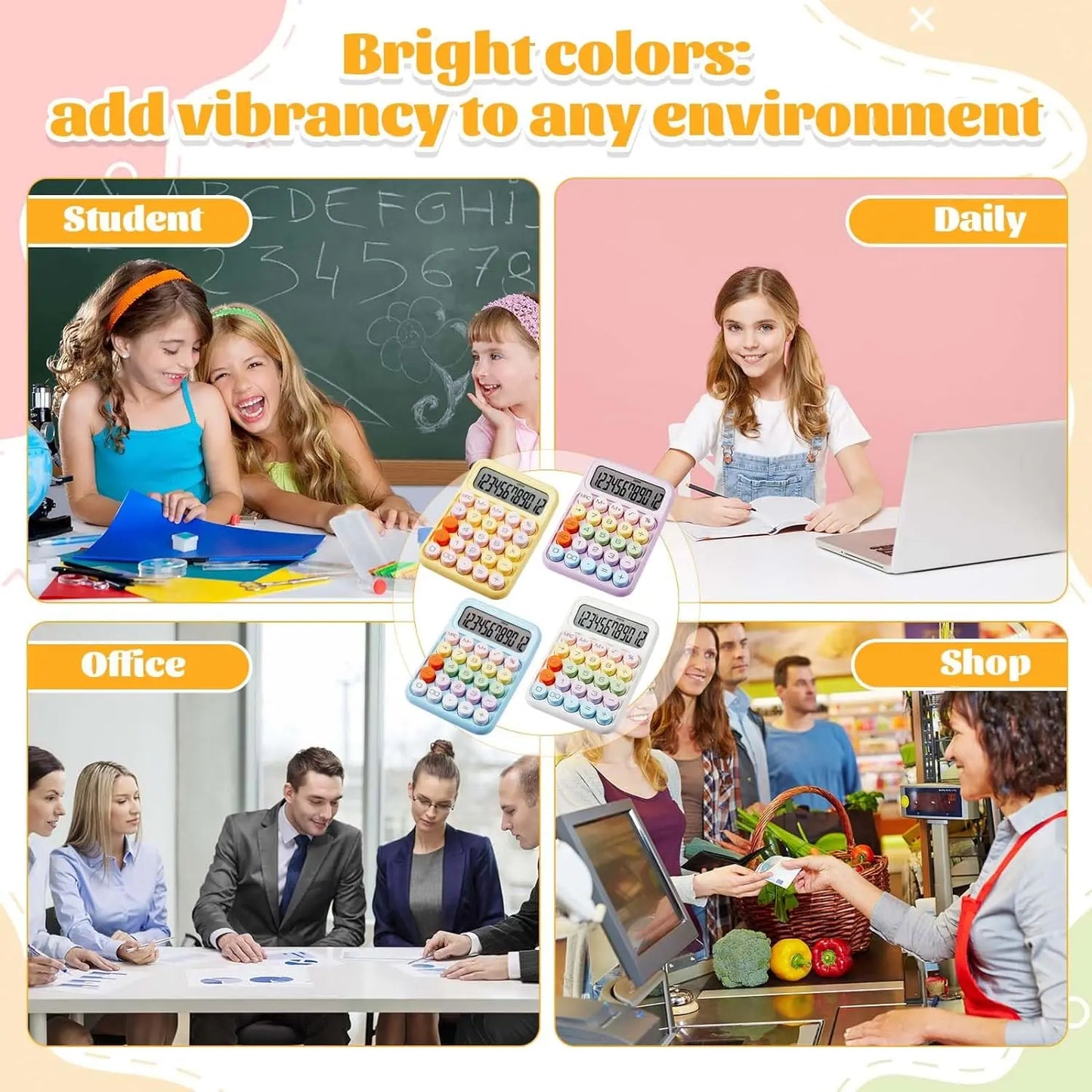 Keyboard Calculator Office 12-digit Mechanical Buttons Calculator Cute Candy Color School Supplies Students/Finance Stationery