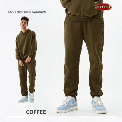 ZODF New Autumn Winter Batik Washed Cotton Sweatpants For Men Unisex Distressed Patchwork Loose 420gsm Sport Jogger Pants HY0724