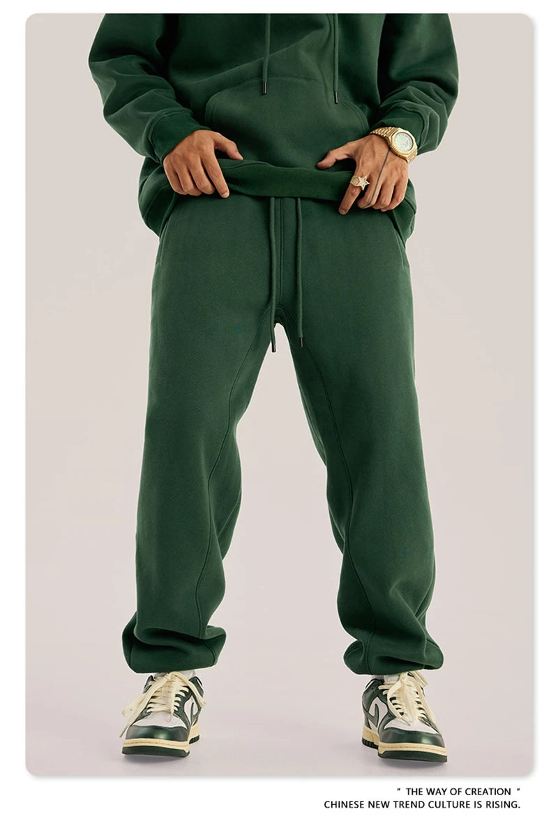 ZODF Unisex 345gsm Fleece Sweatpants Loose Fit Retro Hip Hop Winter Joggers HY0005