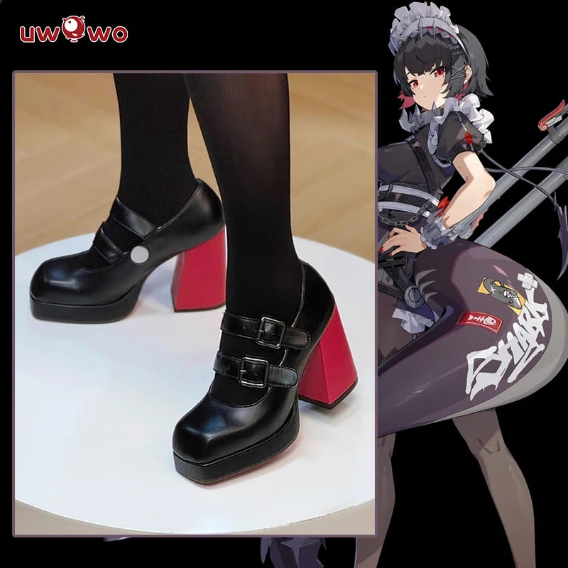 UWOWO  Game Zenless Zone Zero Cosplay /ZZZ Cosplay Ellen Joe Maid Cosplay Shoes Black Red High Heel Shoes Size 35-45