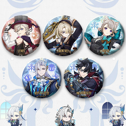 Genshin Impact Fontaine Lynette Lyney Costume Badge Pins Freminet Neuvillette Cosplay Wriothesley Backpack Brooches Kids Gifts
