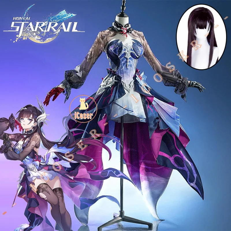 Honkai Star Rail Hysilens Cosplay Costume Wig Dress Headwear Uniform Outfit Halloween Party for Women Girls Carnival Prop iCoser