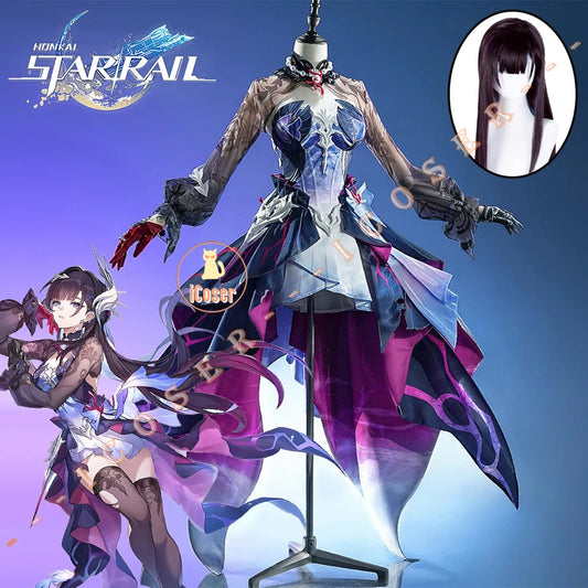 Honkai Star Rail Hysilens Cosplay Costume Wig Dress Headwear Uniform Outfit Halloween Party for Women Girls Carnival Prop iCoser