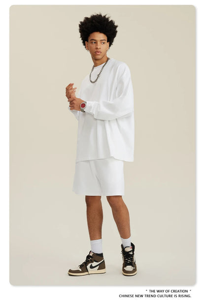 ZODF NEW Autumn Men's Solid Full Sleeve T Shirts Unisex Loose Oversized Casual 305GSM Cotton Basic T-Shirt Brand TEE HY0209