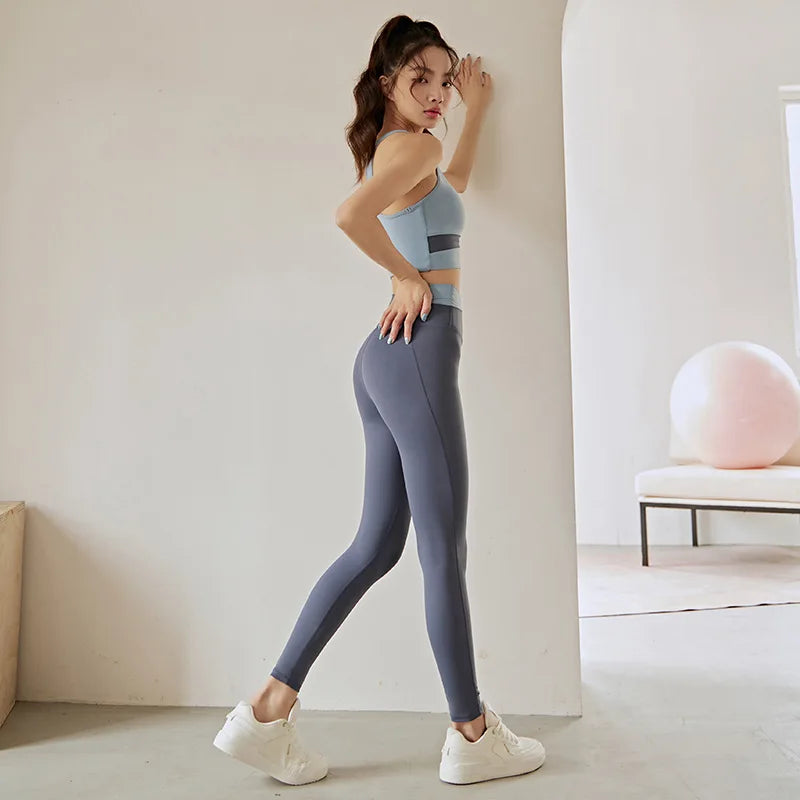 Two Piece Women’s Yoga Sportswear Set – Gym Leggings with Bra and Shorts for Fitness Workout