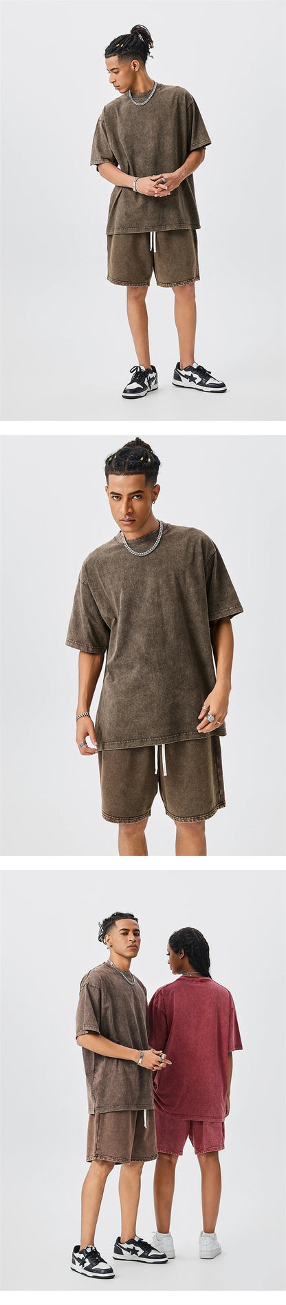 ZODF Men's Summer Batik Washed 250gsm T Shirts Retro Vintage Unisex Basic Loose Solid Cotton T-Shirt Brand Tops 2024 New HY0753