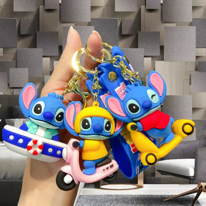 Wholesale Anime Disney Keychain Mickey Mouse Minnie Lilo & Stitch Cute Doll Keyring Ornament Key Chain Pendant Kids Toys Gifts