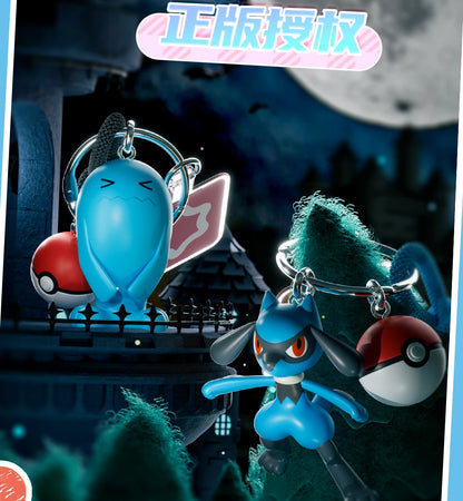 Genuine Pokemon Scorbunny Keychain Grookey Riolu Sobble Wobbuffet Cubone Anime Action Figure Toy Keyring Fragrance Pendant Gift
