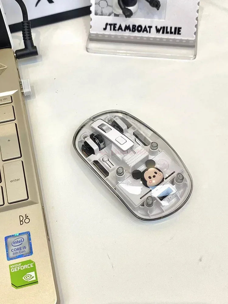 New Disney Wireless 2.4g Transparent Mouse Dual Bluetooth Charging Mute Silent Female Tablet Computer Notebook Office Gift