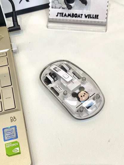 New Disney Wireless 2.4g Transparent Mouse Dual Bluetooth Charging Mute Silent Female Tablet Computer Notebook Office Gift