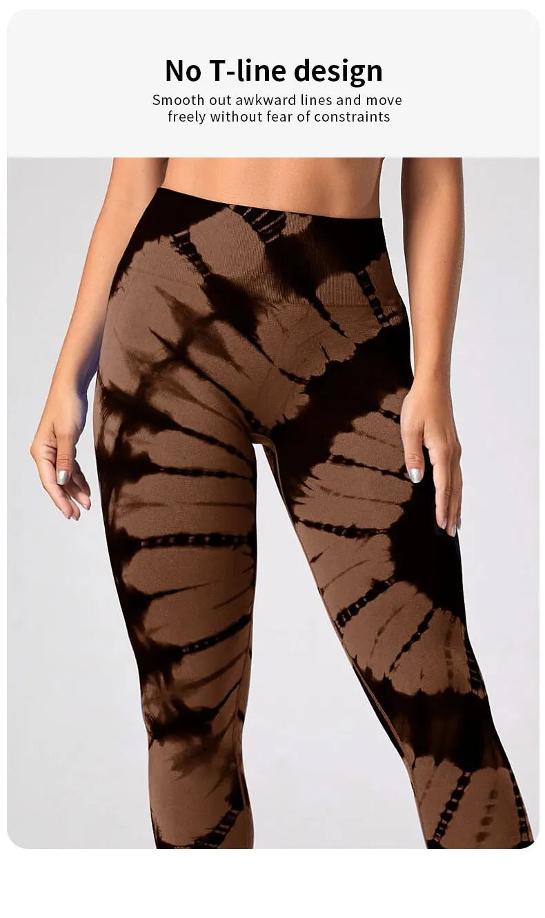 Seamless High Waist Tie Dye Leggings for Women Yoga Fitness Butt Lifting Workout Tights