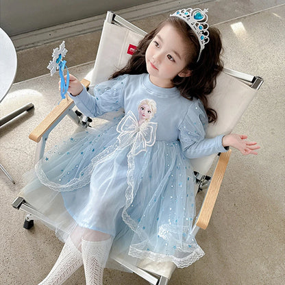 Toddler Girl Dress 2 to 3 4 5 6 7 8 9 Years Long Sleeve Princess Elsa Kids Dresses Blue Tutu Dress Children Clothes