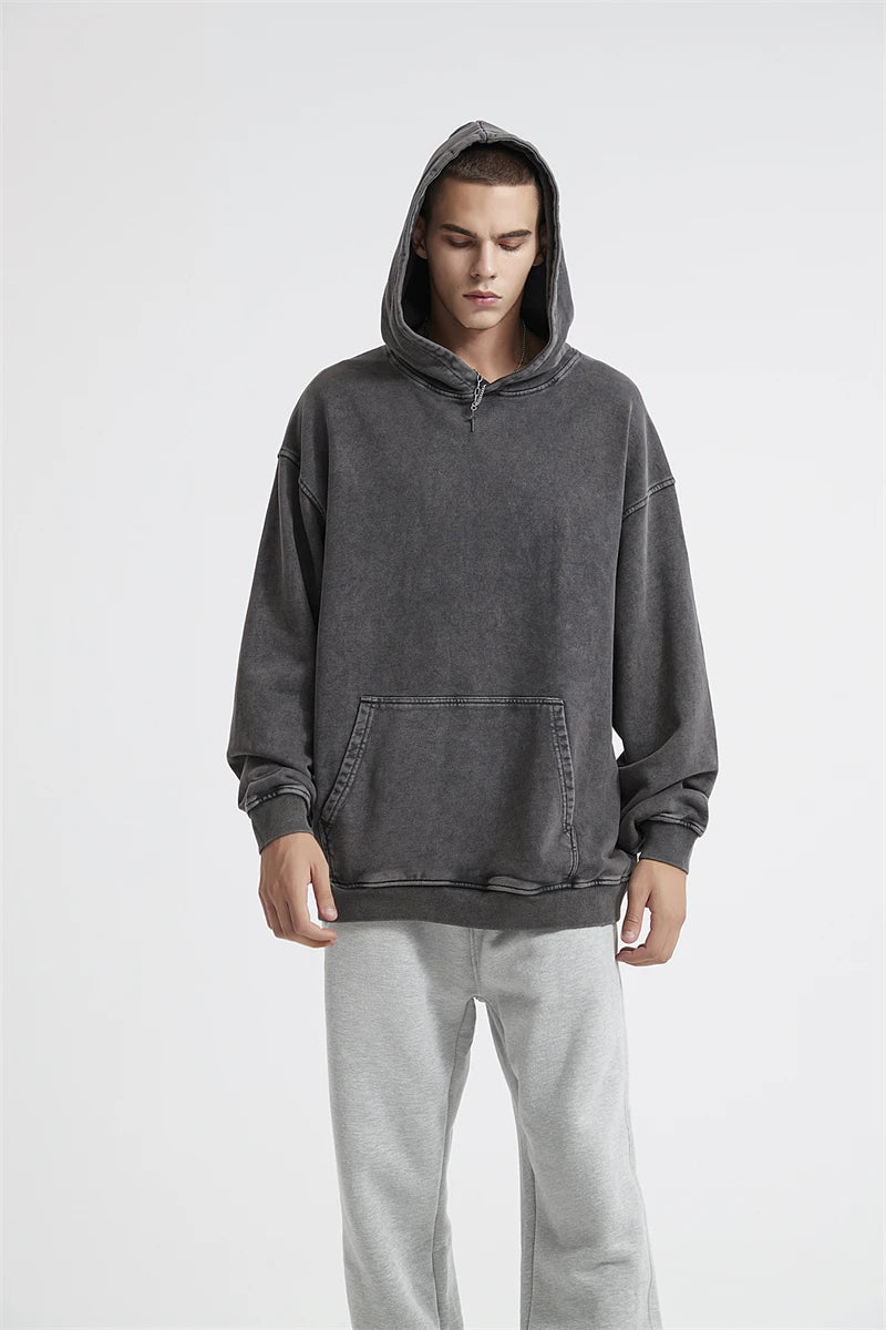 ZODF Autumn Winter Men 420gsm Heavyweight Washed Cotton Hoodie Streetwear Sweatshirt HY0307