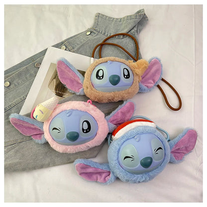New Disney Stitch Cartoon Plush Backpack Cute Winter Gift For Girls Stuffed Animal Toy Plushie Bag Kids Carry-On Satchel