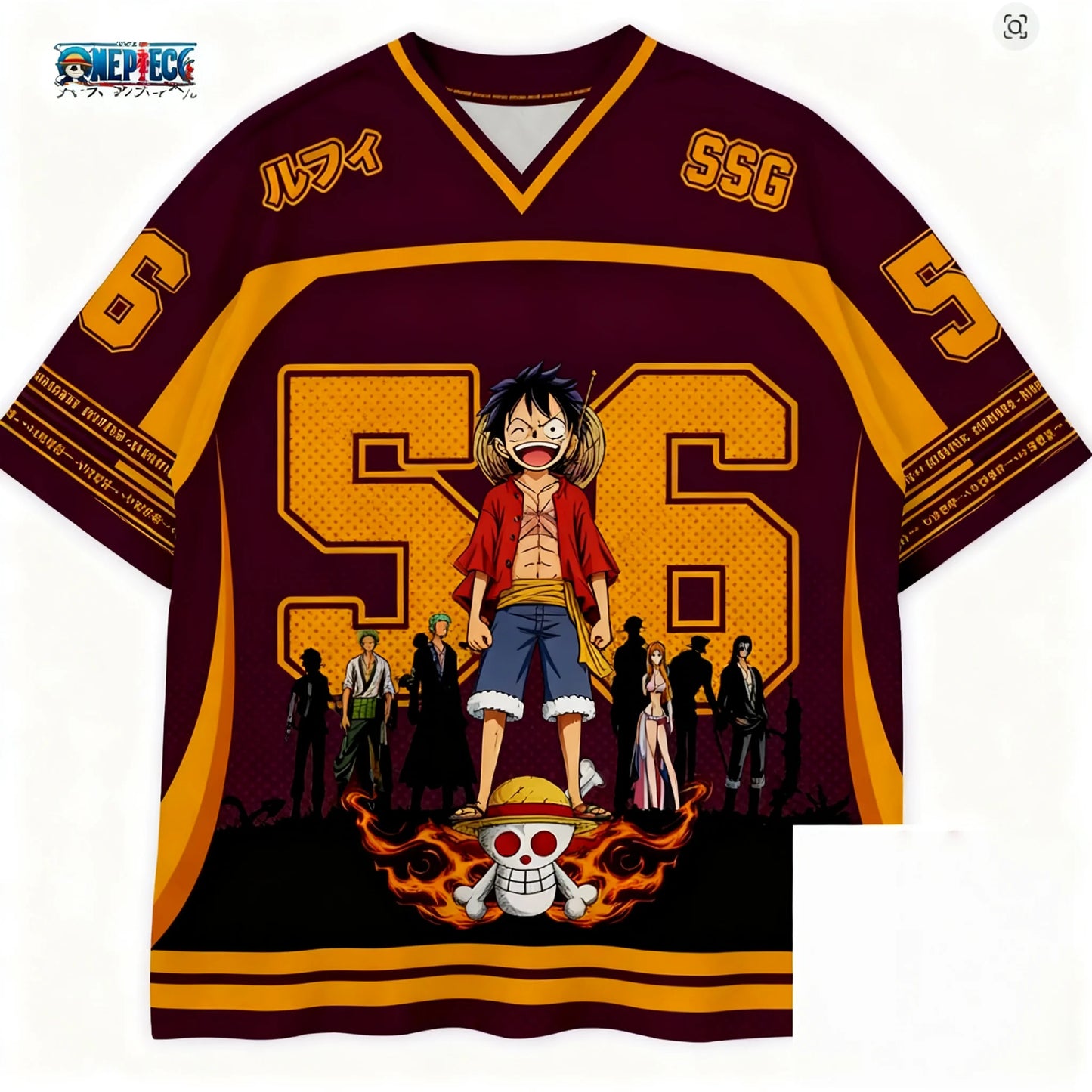 2526 New Bandai Anime One Piece Luffy Summer Jersey T-shirt Oversized 3D Adult and Children's Multifunctional Top Christmas