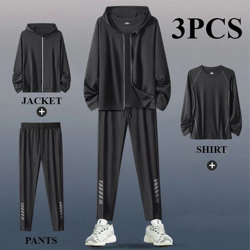 The Codex Men’s Sports Suit 2-3 Pcs Running Training Set Quick-Drying Fitness Jacket & Clothes Spring - Jing 3 PCS / M