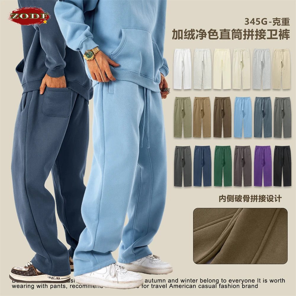 ZODF 345gsm Fleece Straight Pants for Men Unisex Loose Comfortable Sport Trousers Autumn Winter HY0864