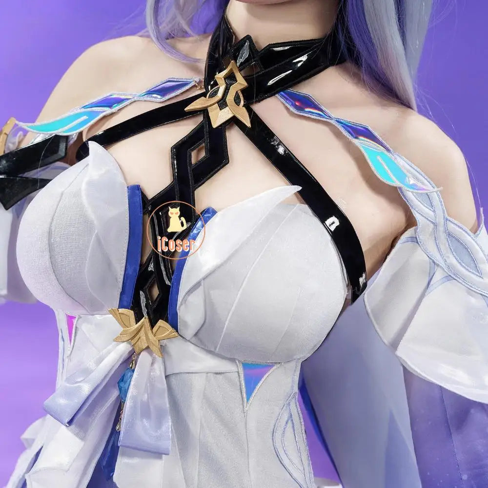 iCoser Genshin Impact Skirk Cosplay Costume Wig Dress New Skin Uniform Headwear Metal Props Halloween Party Women Girls Carnival