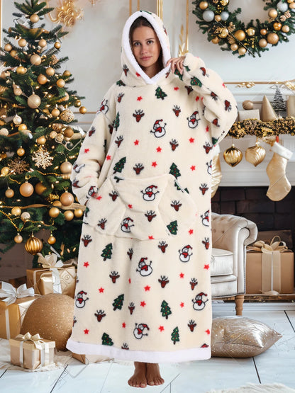 Short/Long Wearable Blankets Christmas Hoodies Winter Flannel Hooded Blanket with Full Sleeves Men Women Warm Adult TV Blanket