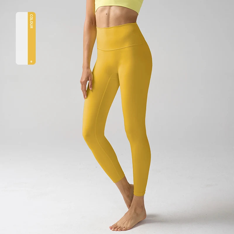 High Waist Naked Feeling Leggings for Women – Fitness Running Yoga Gym and Casual Workout Tight Pants - Leaf Yellow / S