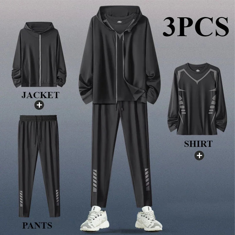 The Codex Men’s Sports Suit 2-3 Pcs Running Training Set Quick-Drying Fitness Jacket & Clothes Spring - Star 3 PCS / S
