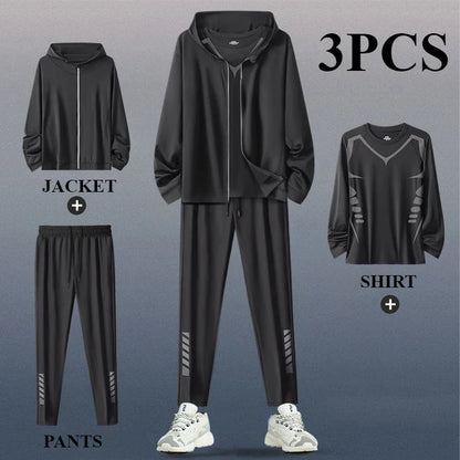 The Codex Men’s Sports Suit 2-3 Pcs Running Training Set Quick-Drying Fitness Jacket & Clothes Spring - Star 3 PCS / S
