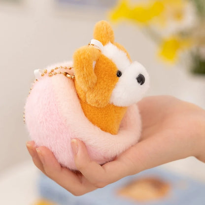 10cm Mini Cute Dog Plushies 2 in 1 Kawaii Soft Bag Pendant Love Dog in Doghouse Plush Toy Corgi Schnauzer Stuffed Doll Girl Gift