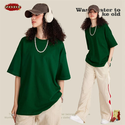 ZODF Trendy Summer 260gsm Cotton Oversized T Shirts For Men Unisex Male Kanye West High Street Solid Tees Brand Tops HY0122