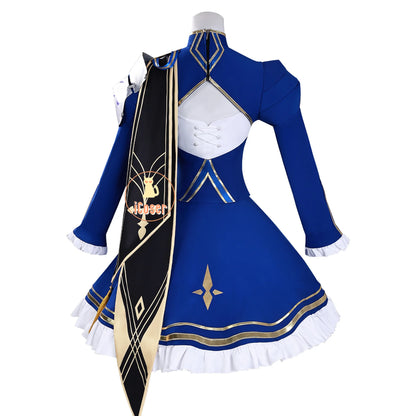 iCoser Honkai Star Rail Fate Saber Cosplay Costume Wig Blue Dress Uniform Outfit Halloween Party for Women Girls Carnival Props